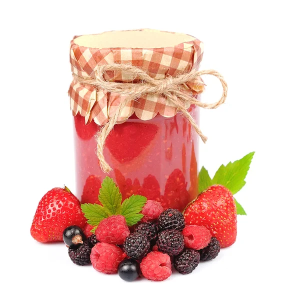Bank of jam and wild berries — Stock Photo, Image