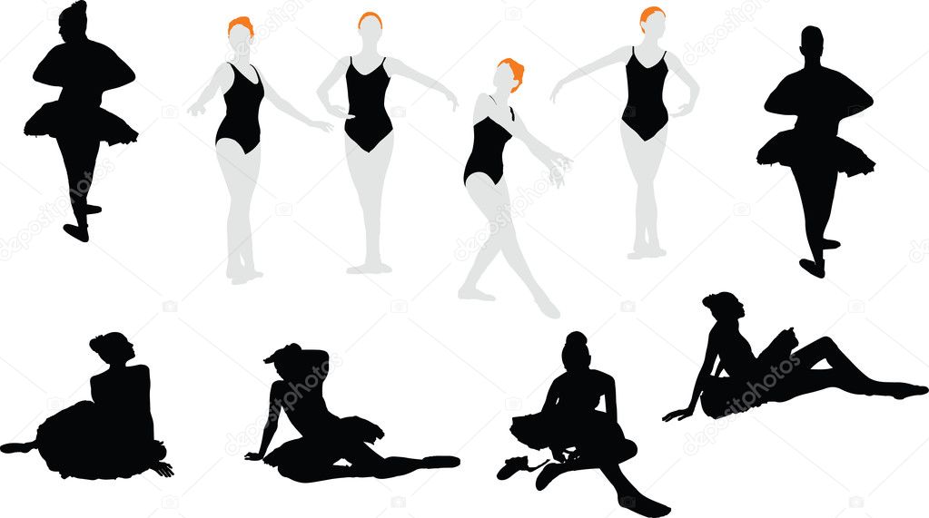 Ten silhouettes of ballet dancers