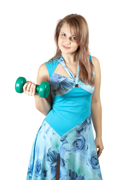 Woman with barbell — Stock Photo, Image