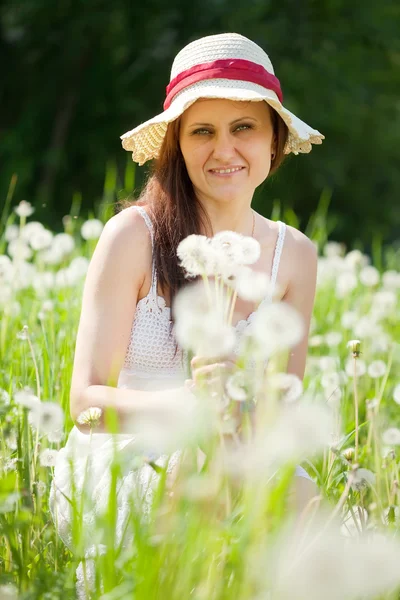 Woman in dandelion plant — Stock Photo, Image