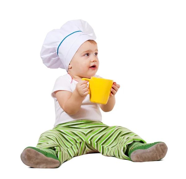Bebê cozinheiro sobre fundo branco — Fotografia de Stock