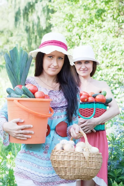 Жінки з овочами в саду — стокове фото