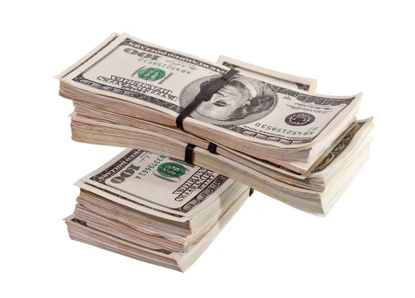 Buntar av oss dollar sedlar. isolerad på vit — Stockfoto
