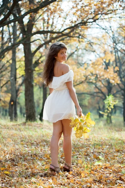 Tiro de longitud completa de la muchacha en otoño —  Fotos de Stock