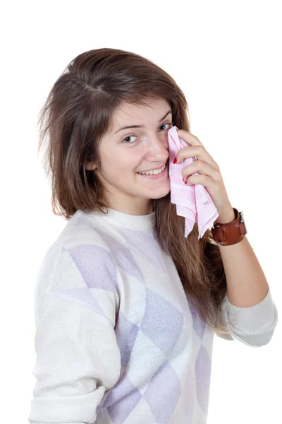 stock image Girl smiling and crying with shawl