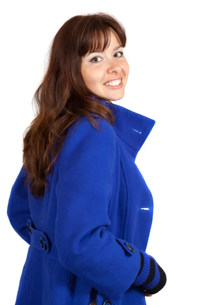 Mujer con abrigo azul — Foto de Stock