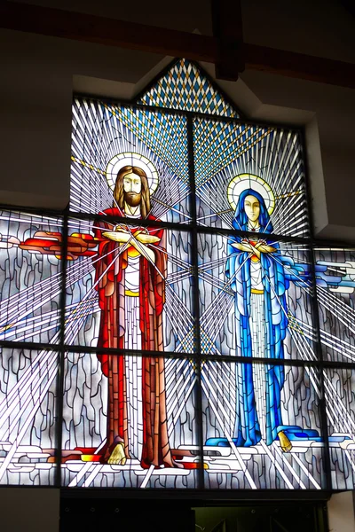 Stained glass with Jesus and Mary — Stock Photo, Image