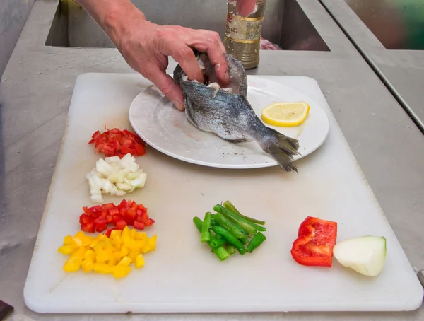 stock image Preparing dishes from stuffed fish