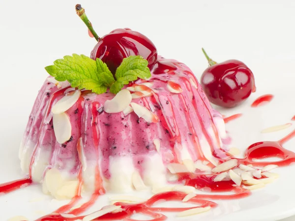 Dessert with cream and cherries — Stock Photo, Image