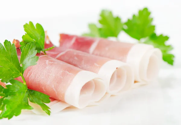 Slices of bacon and herbs — Stock Photo, Image