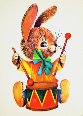 Hare-drummer, antique postcard clipart