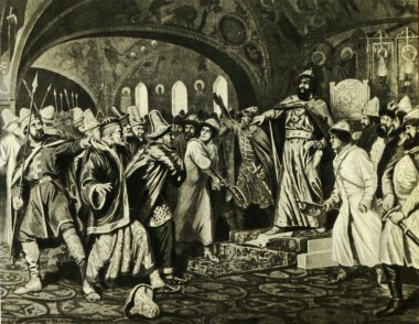 Ivan III breaks the AI Khan's letter, demanding tribute clipart