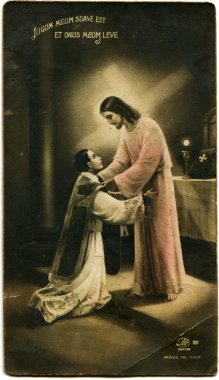 Jesus blesses the Catholic priest clipart