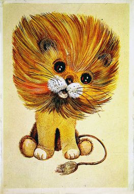 USSR - CIRCA 1989: Reproduction of antique postcard shows young lion, circa 1989 clipart