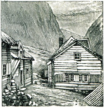 Norwegian village in the mountains clipart