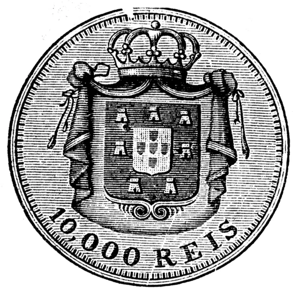 10000 reis, Португалії, 1878-1889 — стокове фото
