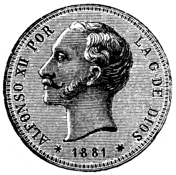 25 pesetas, Spanien, 1881 — Stockfoto