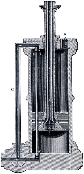 Bomba de ar dupla ação, uma seção longitudinal do cilindro a — Fotografia de Stock