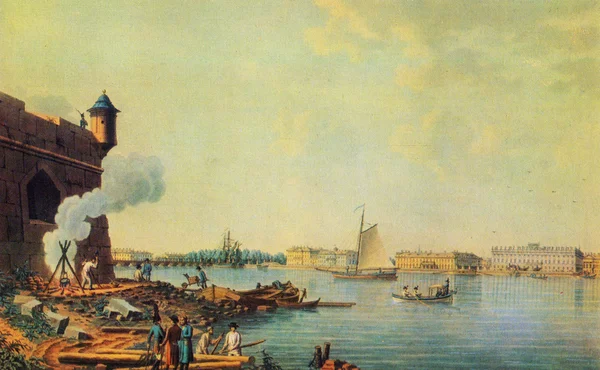 Benjamin Patersen (1748 - 1815) View of the Neva River and the Marble Bridge — Stock Photo, Image