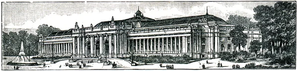 Antieke gravure grote paleis van kunst - grand palais des Beaux Arts op de champs elysees, Parijs, 1900 — Stockfoto