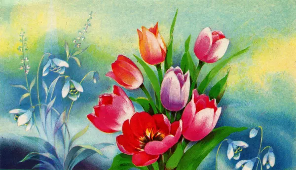 Bouquet bunga musim semi, artis V Dergileva — Stok Foto