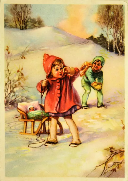 Bola de neve menino e menina — Fotografia de Stock