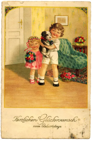 Chlapec a dívka se psem. — Stock fotografie