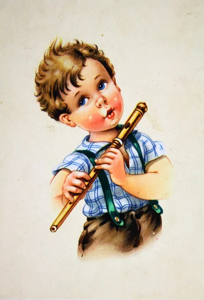 Jongen spelen pipe — Stockfoto