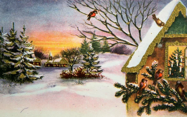 Winter antique postcard — Stock Photo, Image