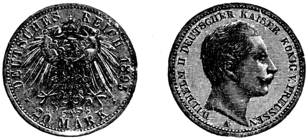 Crohnova doppel - 20 Marek, Německá říše, 1890 — Stock fotografie