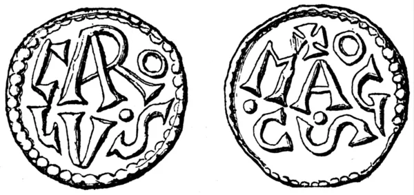 Denarius carolus magnus, mainz, 760-814 — Stok fotoğraf