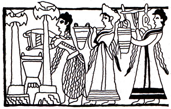 Detail obrazu na sarkofágu z hagia triada, Kréta — Stock fotografie