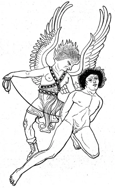 Erinye linking Pirithous in the underworld, drawing on the vase — Stock Photo, Image