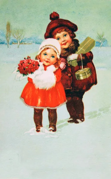 Τα κορίτσια με τα δώρα Χριστουγέννων — Φωτογραφία Αρχείου