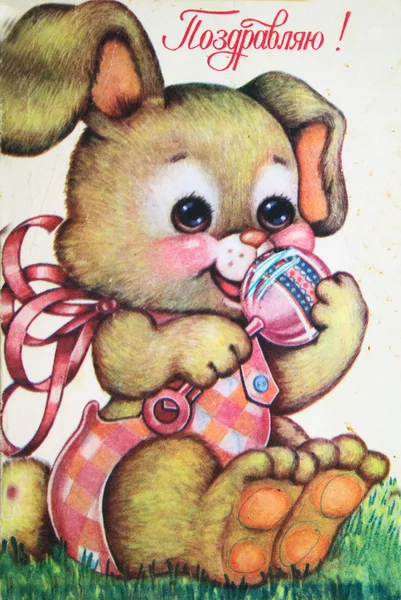 Вітальна листівка кролик з тріскачка — стокове фото