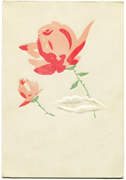 Ευχετήρια κάρτα με δύο κόκκινα τριαντάφυλλα — Φωτογραφία Αρχείου