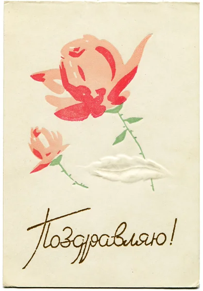 Tarjeta de felicitación con dos rosas rojas —  Fotos de Stock