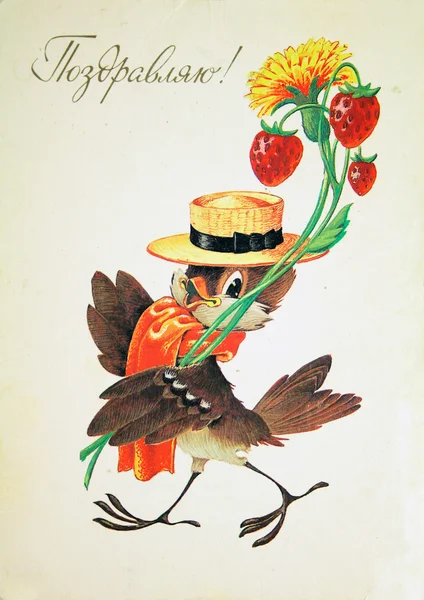 Pássaro, cartão postal antigo — Fotografia de Stock