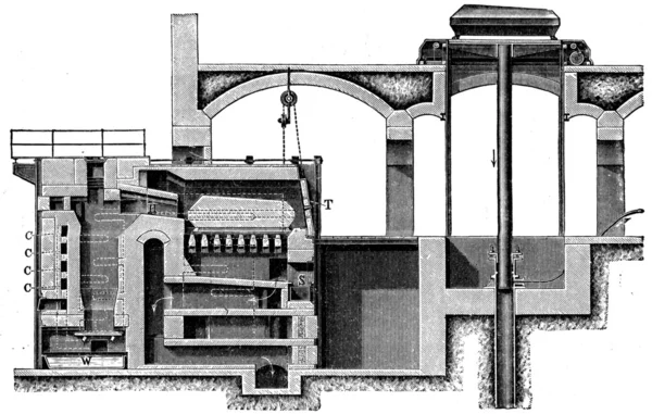 Hamburg crematorium furnace, longitudinal section — Stock Photo, Image