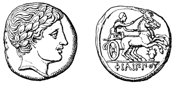 Baş apollo, muzaffer chariot, altın stater Philip 2 topuz — Stok fotoğraf