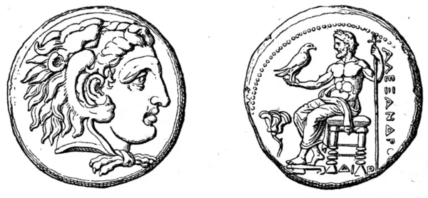 Fej, Herkules, Zeusz, a nagy Tetradrahmon Alexander — Stock Fotó