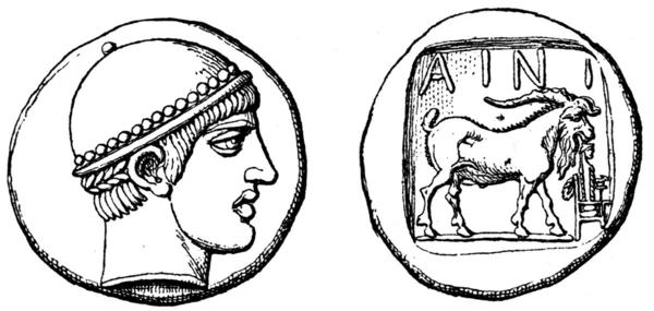 Cabeça de Hermes, a Cabra, Tetradrahmon de Enos na Trácia, Pelopo — Fotografia de Stock