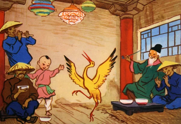 Ілюстрація для в'єтнамської народної казки про крана — стокове фото