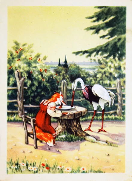 Ilustración para el cuento popular ruso "El zorro y la grulla" - 195 — Foto de Stock