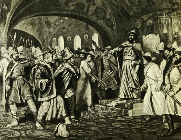 Ivan iii bricht den Brief des ai khan und fordert Tribut — Stockfoto