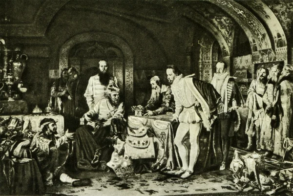 Иван IV Грозный показывает сокровища британского посла — стоковое фото