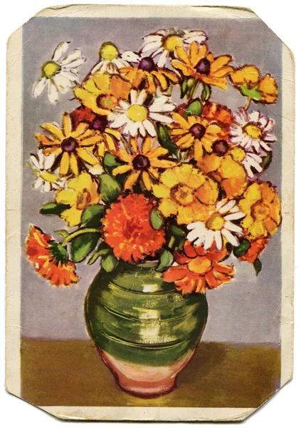 Вунтажная открытка Marigolds — стоковое фото