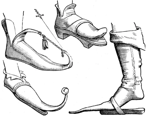 Μεσαιωνική μπότες με μακρά, μαλακό δάχτυλα — Φωτογραφία Αρχείου