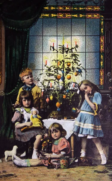 God Jul! antika vykort — Stockfoto
