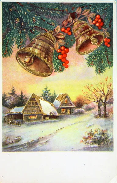 Zimní krajina, starožitná pohlednice — Stock fotografie